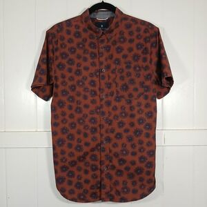 Roark Revival Mens Rust Orange Navy Floral Button Down Shirt Medium 100% Cotton